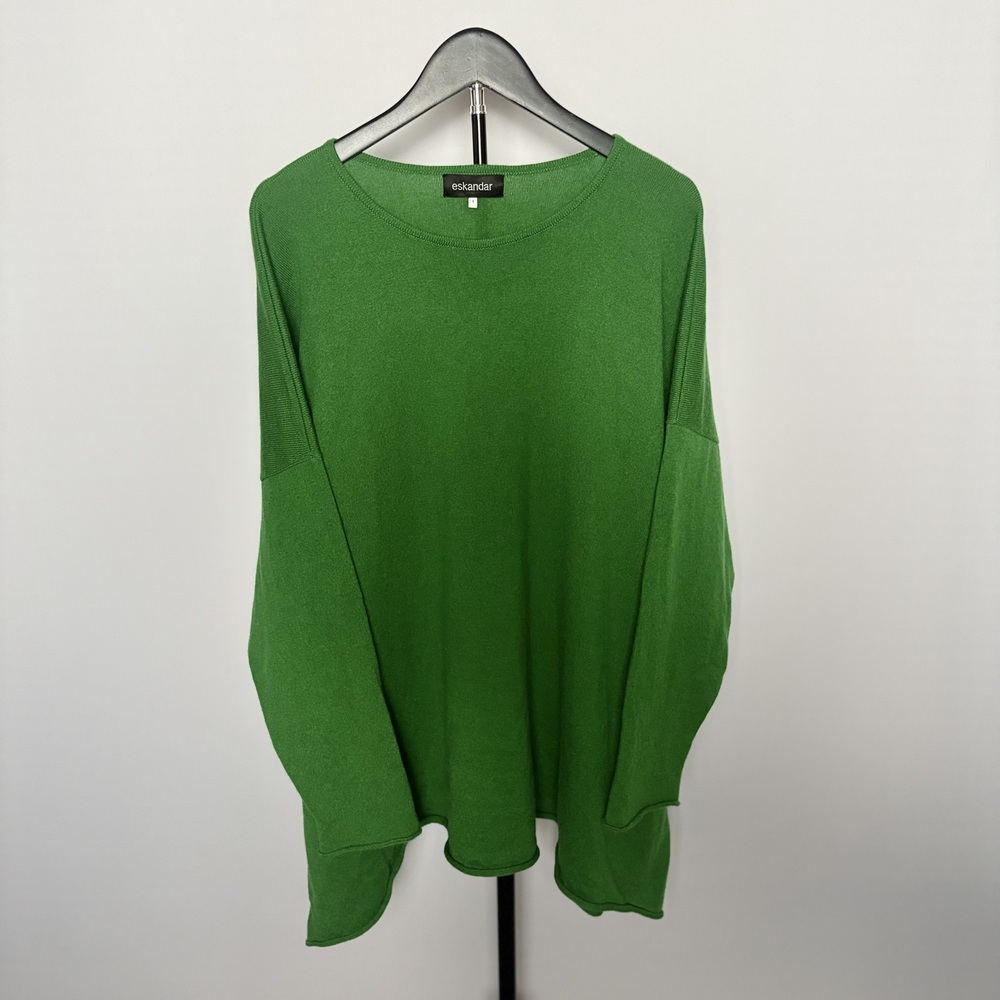 Eskandar Women's Cashmere Bateau Neck Tunic Green Size 1 Oversized Lagenlook